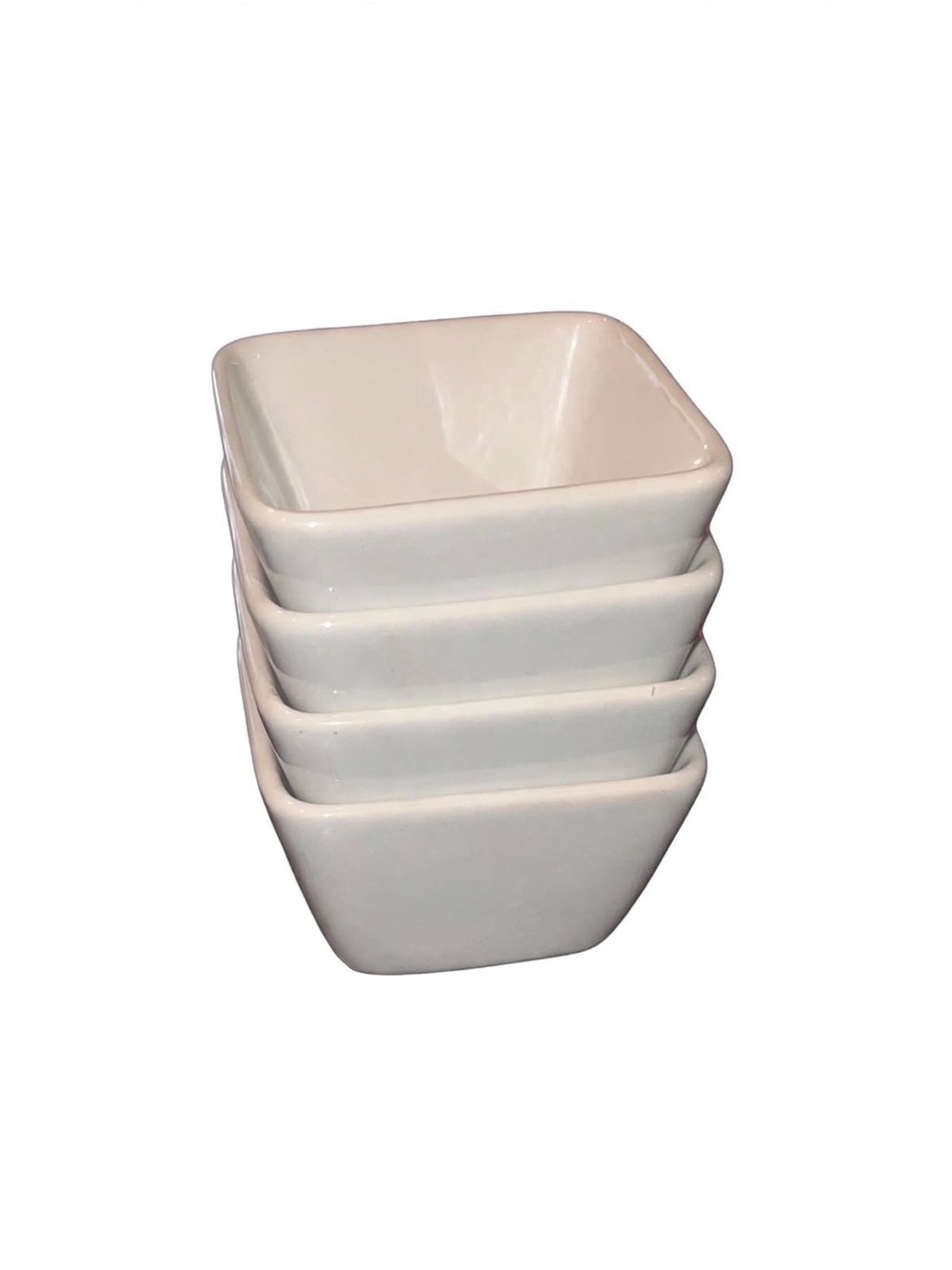 White Ceramic Square Ramekin - Set of 4